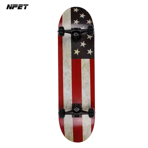 NPET 31-Inch Street Skateboard with USA Flag Graphics - 7-Ply Maple Wood Deck, Skateboard Trucks, Rubber Wheels, High-Performance ABEC-9 Bearings, Lightweight and Sturdy Build, Easy Control, Fast Rides for All Riders, Smooth City Street Use