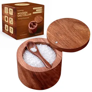 Premium Rosewood Salt Cellar with Magnetic Swivel Lid & Built-in Spoon