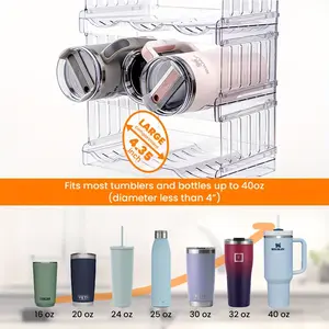 12 Bottles Large Organization Rack for Stanley 40 Oz Tumbler with Handle, Plastic Closet Water Bottle Rack, Cup Storage Rack for Refrigerator and Table, Stanley Cup Accessory Storage Box and Storage, Stackable Water Bottle Wine Rack Gift Organiser