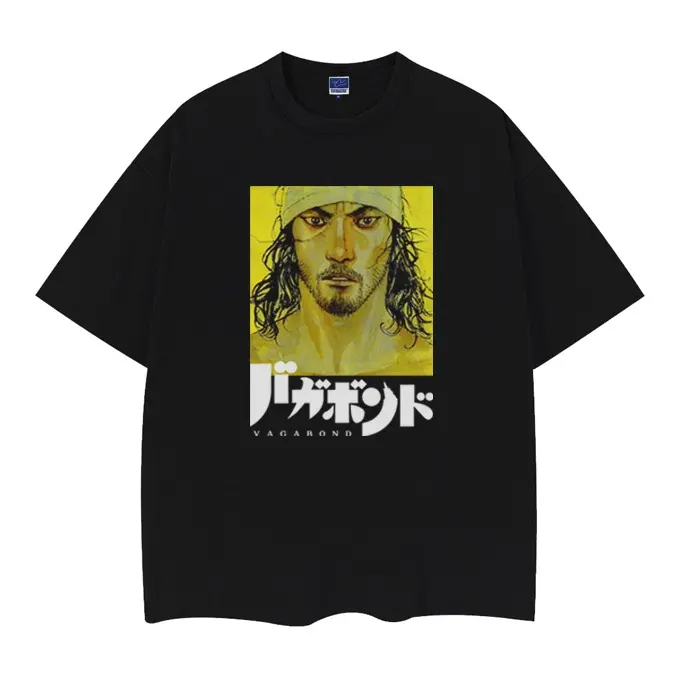 Anime Short Sleeve T-Shirt for Men, Vintage Musashi Graphic Heavyweight 100% Cotton Top, Loose Fit Crewneck, Anime Clothing, Cotton Tops