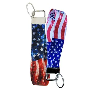 American USA Flag Design Keychain Collection - Personalized Name Durable Nylon Key Fob - Custom Wristlet Keychain