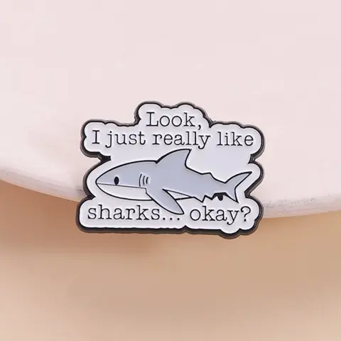 Shark Enthusiast Badge, Cute Science Style 'look, I Just Really Like Sharks...' Slogan Lapel Pin, Lapel Brooch, Ocean Life Lover Identifier, Fashion Accessory, Durable Metal Pins, Alloy Brooch Pin