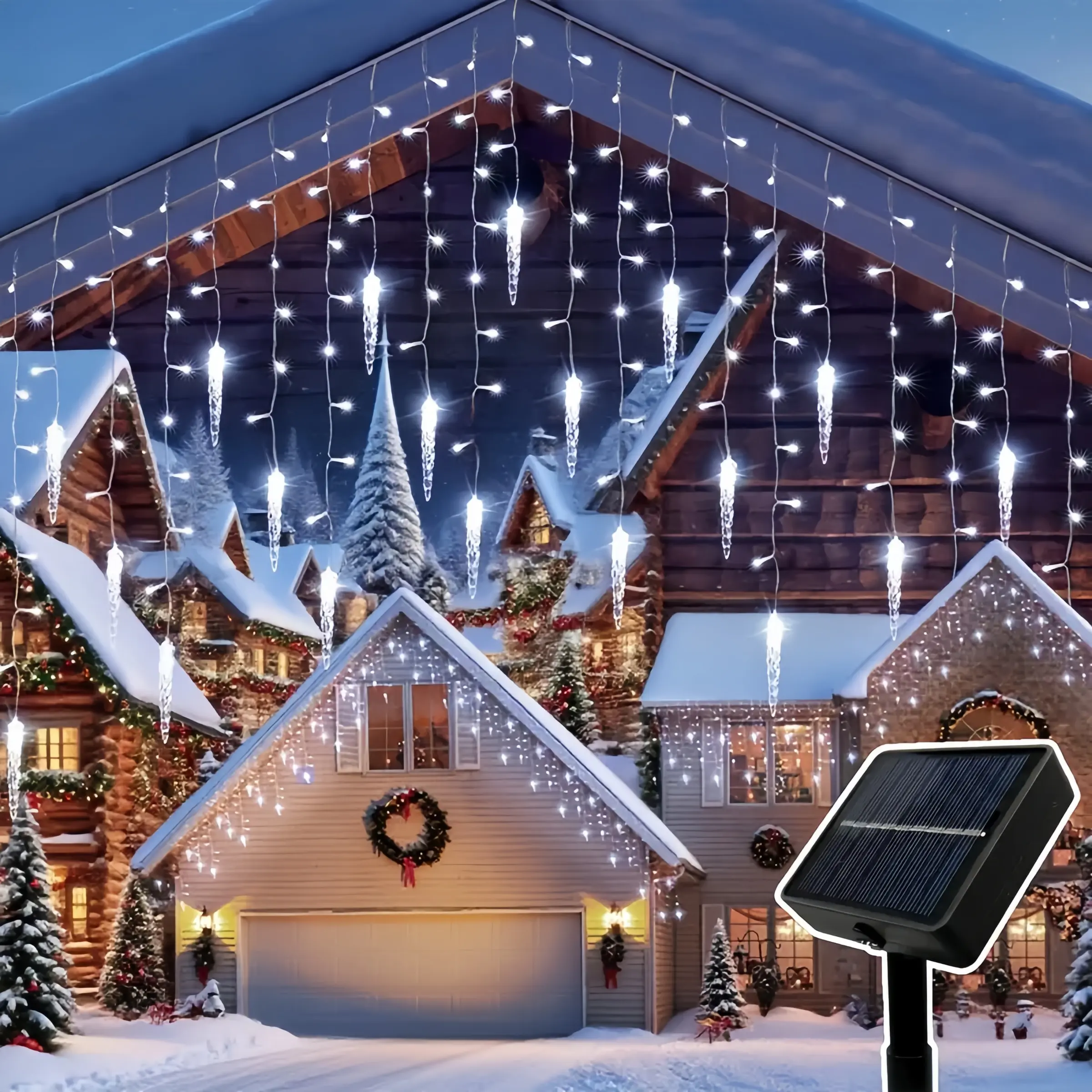 Solar Ice Column String Lights, 8 Modes, Outdoor Cone Lights, 96 LED, /color Light, Smart Control, for Garden, Patio, Party, Wedding, Christmas Decorations