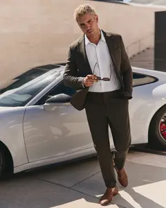 Express Slim Brown Wool-Blend Washable Modern Tech Suit Pant