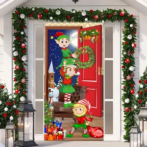 Funny Elves Fabric Door Backdrop - Santa Christmas Photo Booth Backdrop Banner and Door Cover - 70.9 X 35.4 Inch Blulu