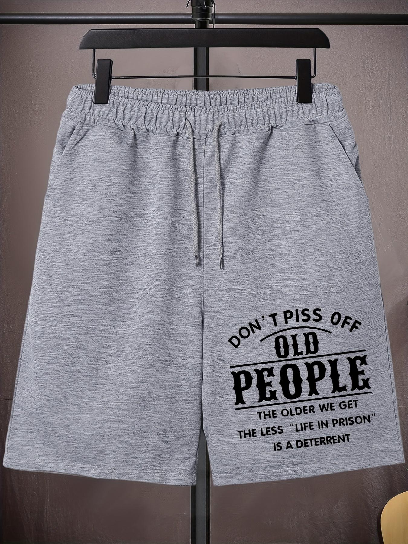 Men'S Plus Size Athletic Shorts - Navy Blue with Bold "DON'T PISS OFF THE OLD PEOPLE" Print - Elastic Drawstring Waist - Stretchy Gym, Casual & Everyday Shorts - Funny Saying Apparel for Men, Gym Shorts, Comfortable Fit, PLUS SIZE
