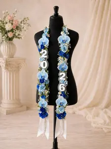 Custom Handmade Pink Floral Graduation Stole 2026, Pearls & Fabric Flower Lei, Custom Name and Colors Sash, Unique Graduation Gift