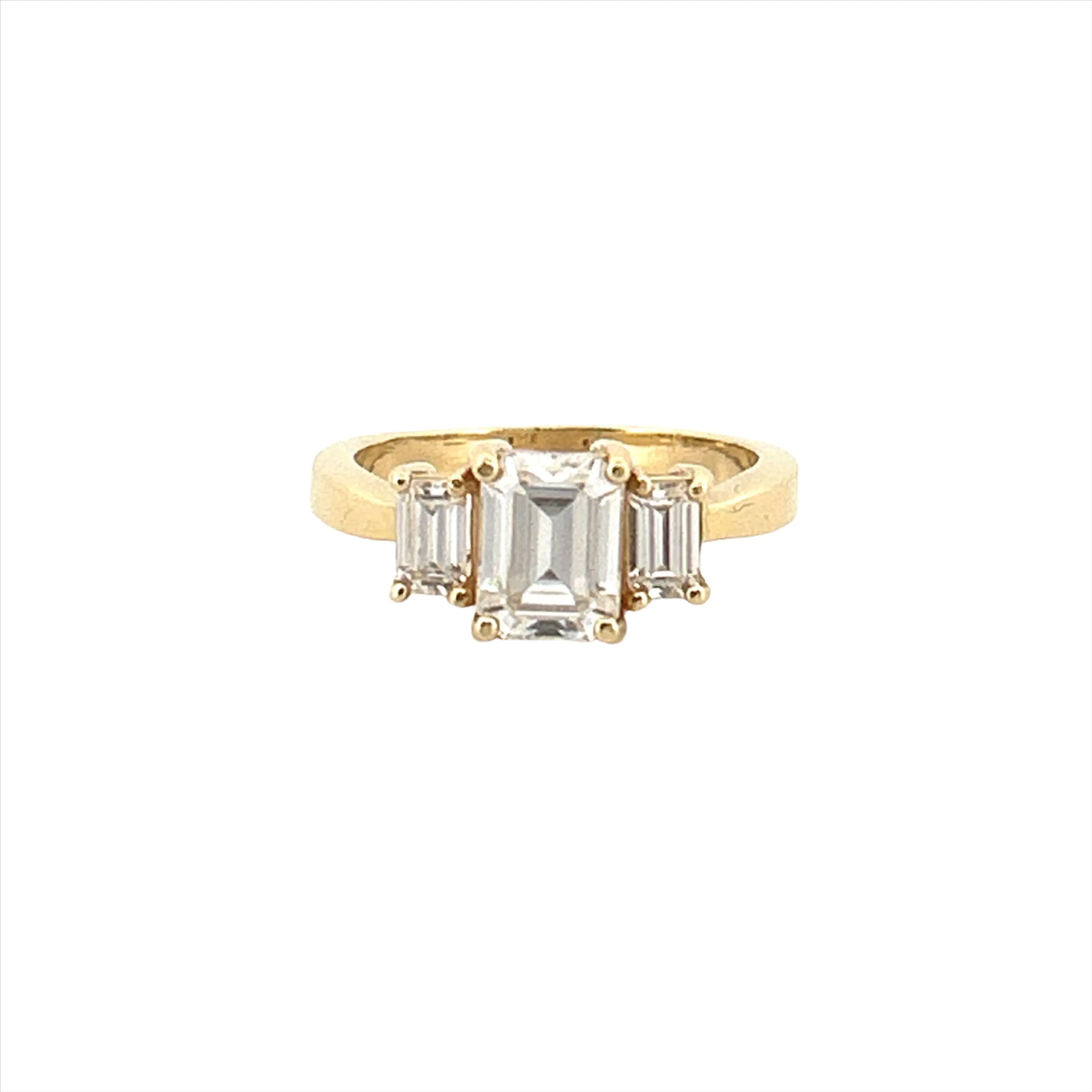 14K Gold Three Stone 2.50 Carat Emerald Moissanite Engagement Ring