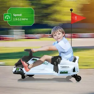 White 12V Ride On Go Kart For Kids With 45W Brushless Motor Variable Speed Five Mile Per Hour Drift System Led Lights Music Low Power Alarm And Safety Features Suitable For Ages Eight To Twelve White Rechargeable Frame
