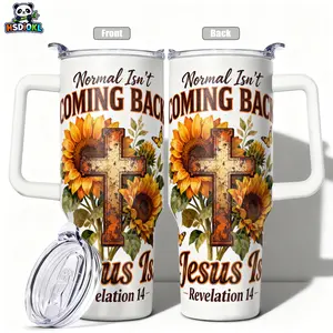 Stainless Steel Insulated Tumbler with Lid, 40oz 30oz 22oz 20oz 14oz, Double Wall Reusable Vacuum Insulated Water Bottle Hot Cold 24 Hours, Leakproof Travel Mug Sunflower Cross Jesus Revelation 14 Gift for