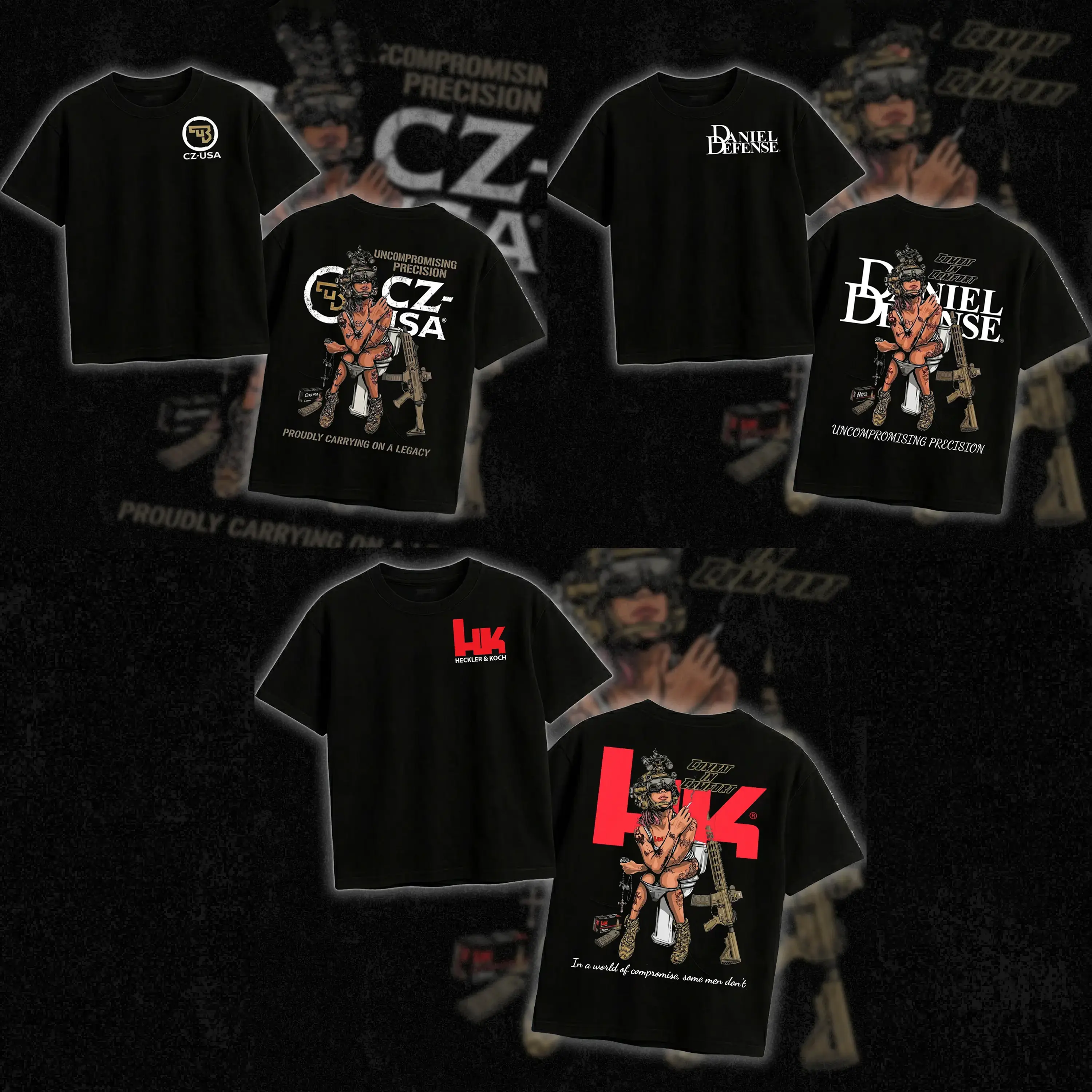 Heckler & Koch Combat in Graphic Tee, Tactical Girl Night Vision Goggles T-Shirt, In A World Of Compromise Top, Edgy Streetwear Gun Enthusiast Apparel, Casual Black Short Sleeve Shirt, Humorous 2A Mens Fashion