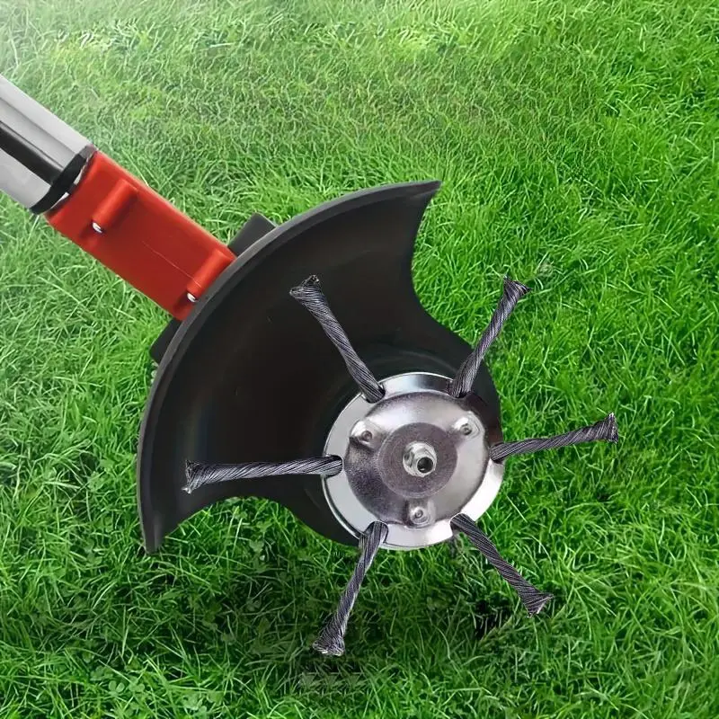 Steel Wire Wheel Grass Trimmer Head, Lightweight Lawn Mower Attachment, Electric Weed Eater Edger Tool for Garden Landscaping, Cutting Handle