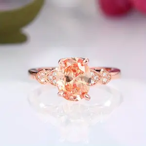 Stunning Rose Gold Morganite Engagement Ring with Oval Zircon Accent Stones for Women's Special Occasions