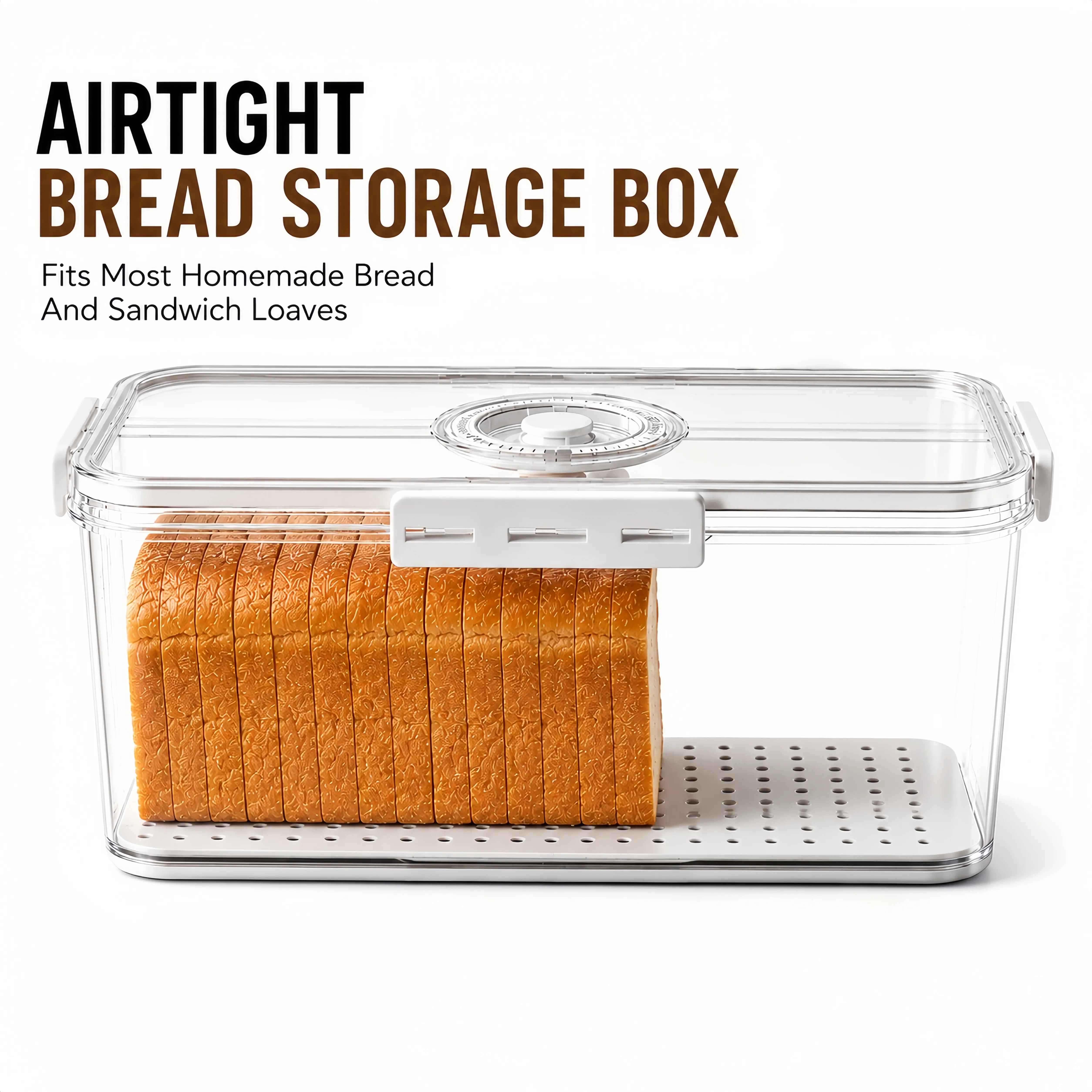 MIUVA Airtight Seal Bread Box with Time Dial, Transparent BPA-Free Food-Grade Plastic Kitchen Gadgets Storage Container, Detachable Drain Board, Stackable PVC Food Cover for Homemade Bread, Toast Loaf (TikTokShopBlackFriday)