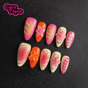 CuraTique | Petal Perfection 10PCS Handmade Press On Nails REUSABLE 3D Gel spring/summer 2025 / Prom