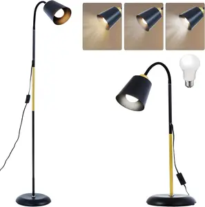 Short Floor Lamp, AoMck 2 in 1 Reading Table Lamps with Adjustable Bendable Neck, Standing Lamp for Living Room Bedroom Office, 12W Bulb Included (Black)