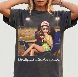 Comfort Colors Funny Bleacher Creature Barbie T-Shirt, Baseball MomTee, Doll Drinking Iced Coffee, Game Day Aesthetic Vintage Graphic Tee