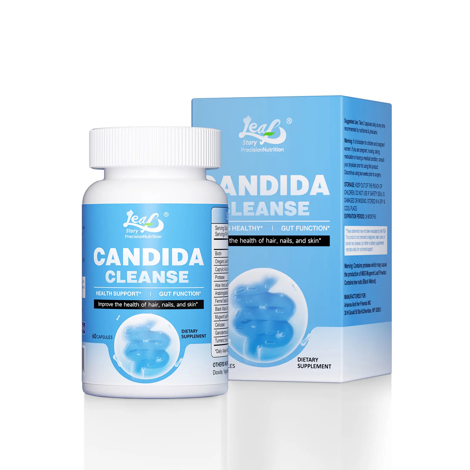 LeafStory Candida Balance For Women & Men, Oregano & Caprylic Acid Gut Health, Herbal Supplement Digestive & Intestinal Health Support, Flora Balance For Gut Health, 60 Capsules-S2