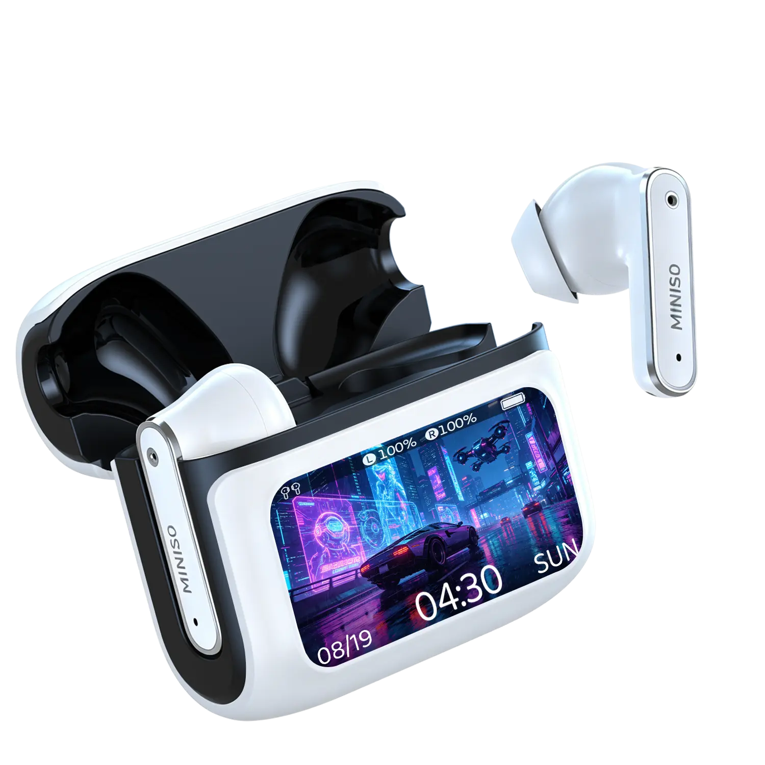 MINISO MS128 TWS Bluetooth 6.0 Wireless Earbuds - Audio Electronic Headset with Touch Control, Full-Color LCD Display, Mic, Small Wireless Smart Earphones & Headphones, Universal Multi-Device Compatible Smart Earphones & Headphones, In-Ear