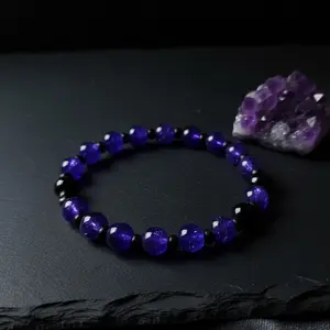 Dark Purple Fall Colors Glass Beaded Stretchy Bracelet with Smooth Beads for Everyday Wear