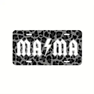 Heavy Metal Mama Black Leopard Print License Plate - Aluminum 6x12 Inch Polished Metal Standard Plate with Bold "MAMA" Lettering & Lightning Bolt Design - Easy Install Fit Car Plate for Men/Women - Made in USA, Vehicle Accessory, Leopard Pattern, Easymou,