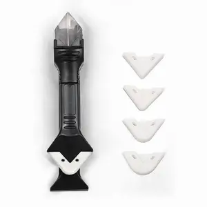 3 in 1 Grout Removal Tool - Silicone Caulking Tool Set with Stainless Steel Head, Reusable & Replaceable Silicone Pads, Glass Glue Angle Scraper, for Kitchen Bathroom Window Sink Sealant Finishing Multi-Function