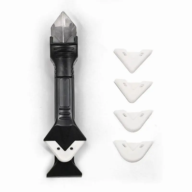 3 in 1 Grout Removal Tool Set - Stainless Steel Head, Replaceable Reusable Silicone Pads, Silicone Caulking Tool, Window Sealant Finisher, Glass Glue Angle Scraper for Bathroom Kitchen Maintenance