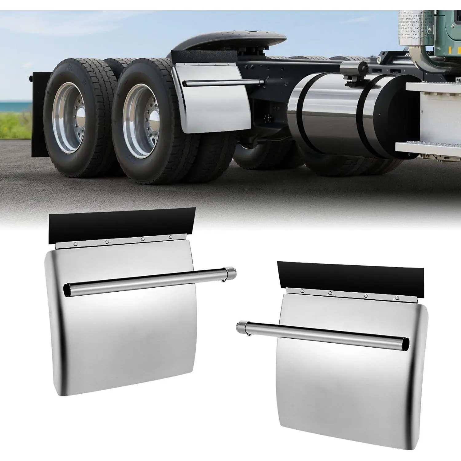 VEVOR Stainless Steel Quarter Fenders for Semi Trucks, 24" x 24" Semi Truck Fenders with Tube Bracket and Mounting Hardware, 1 Pair Right & Left Quarter Fender Set, Fit for Freightliner, Peterbilt