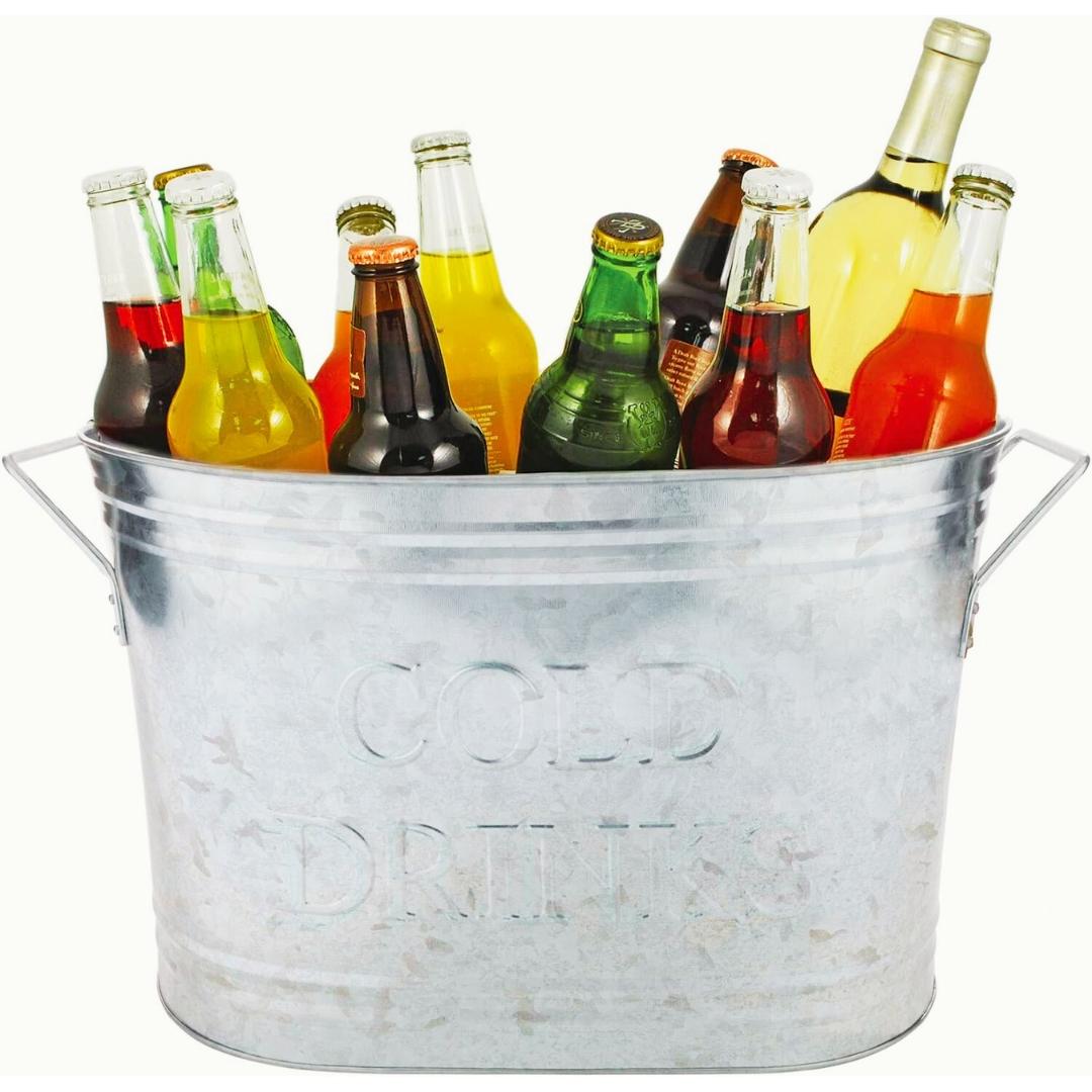 Insulated Drink Galvanized Bucket, Beer and Beverage Tub, Metal Bucket, Ice Buckets for Parties, Holds 5.35 Gallons, Silver