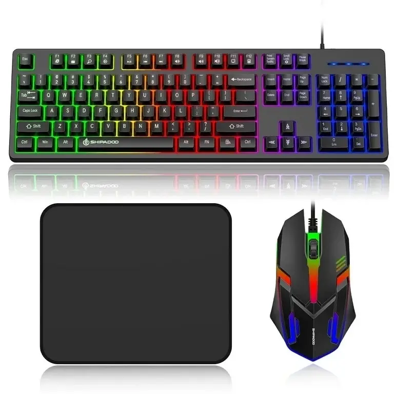 Wired Keyboard and Mouse Combo,  RGB Backlit, Ergonomic Keyboard w/Mouse & Mouse Pad, 104 Keys Mechanical Keyboard, Quiet Silent Keyboard