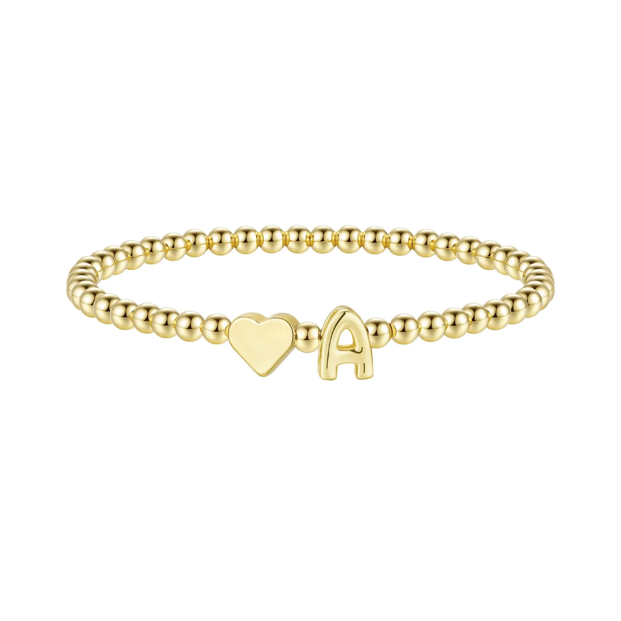 Heart Initial Bracelet for Women - Gifts for Kids Girls, Dainty 14K Gold Plated Beaded Bracelets for Women Teen Girls Trendy Letter A-Z Personalized Heart Jewelry Gifts