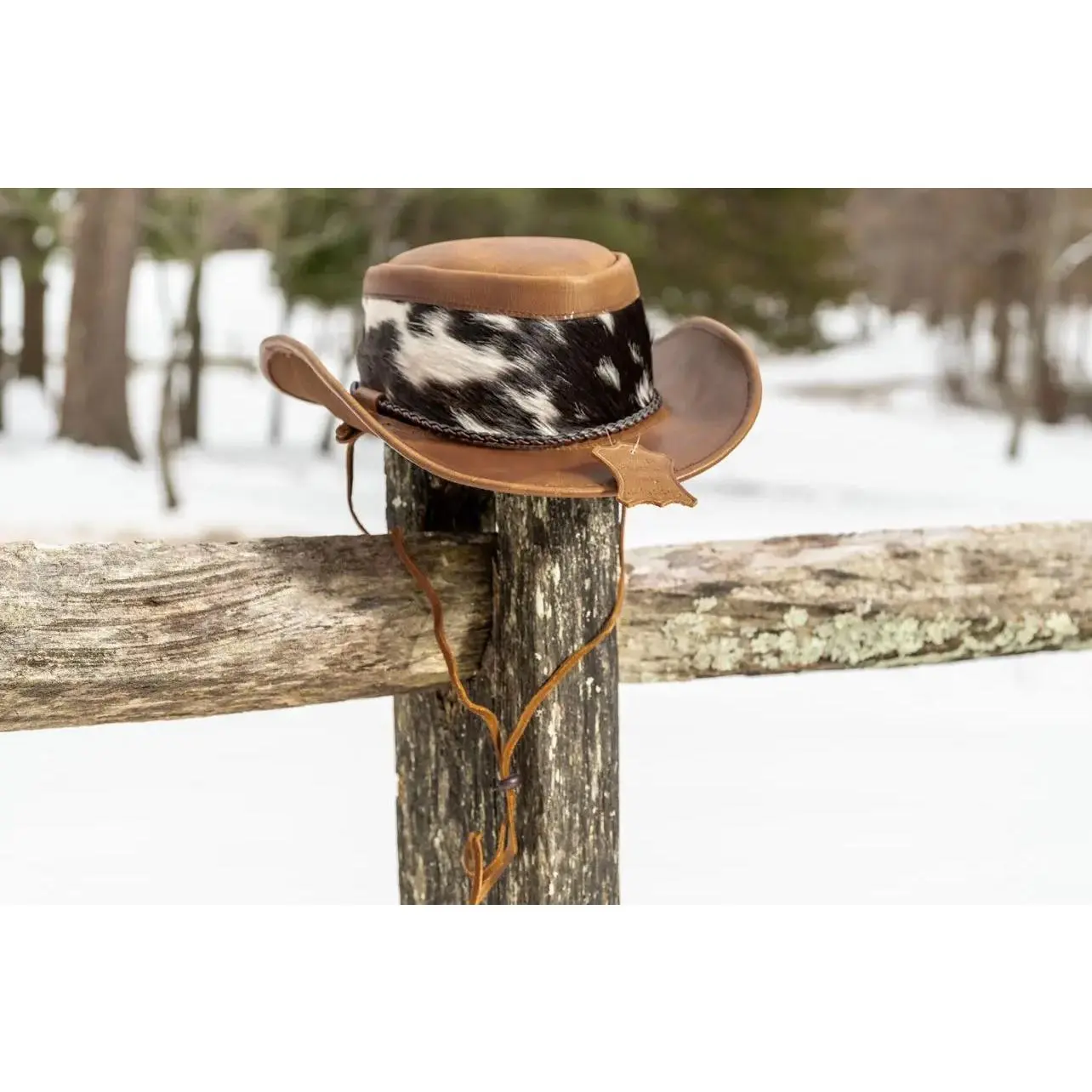 Avu Le Vu Custom Real Buffalo Leather Cowboy Hat, Genuine Cowhide Fur, Unique Handcrafted Western Hat Brown