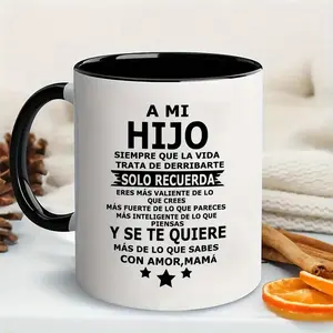 1pc, Inspirational "Hijo & Hija" Coffee Mug, 11oz Ceramic Coffee Mug for Son - Reusable, Perfect Summer Winter Drink Gift, Safe and Comfortable Handle, Room Decoration, Home Decoration, Party Gift, Birthday Gift, Holiday Gift