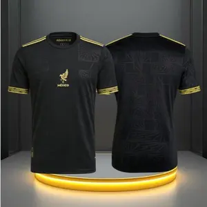 2025 Mexico National Team Home Black and Gold Short Sleeve Soccer Jersey Fans Version