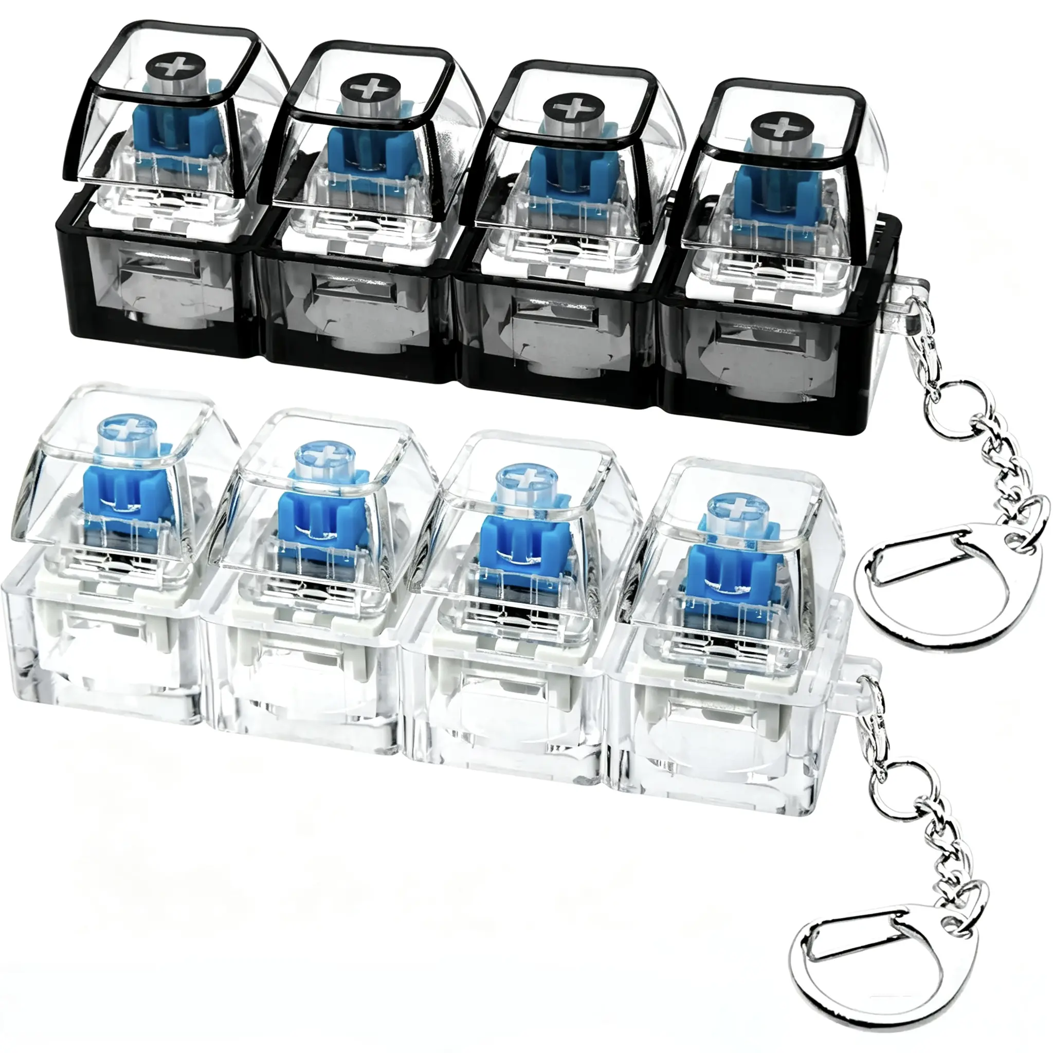 [Christmas & Back to School Gift] Keyboard Fidget Toy,4-in-1 LED Glowing Keyboard Fidget Keychain, Transparent Crystal Mechanical Clicker Toy, Portable Sensory Stress Relief Gadget for Anxiety