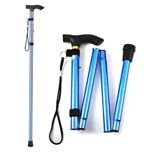 Blue Foldable Cane, Easy Carry Walking Stick for Seniors, Lightweight Stable Aluminum, Non-Slip, Suitable for Men and Women, Hiking and Climbing, Collapsible Alloy Stick