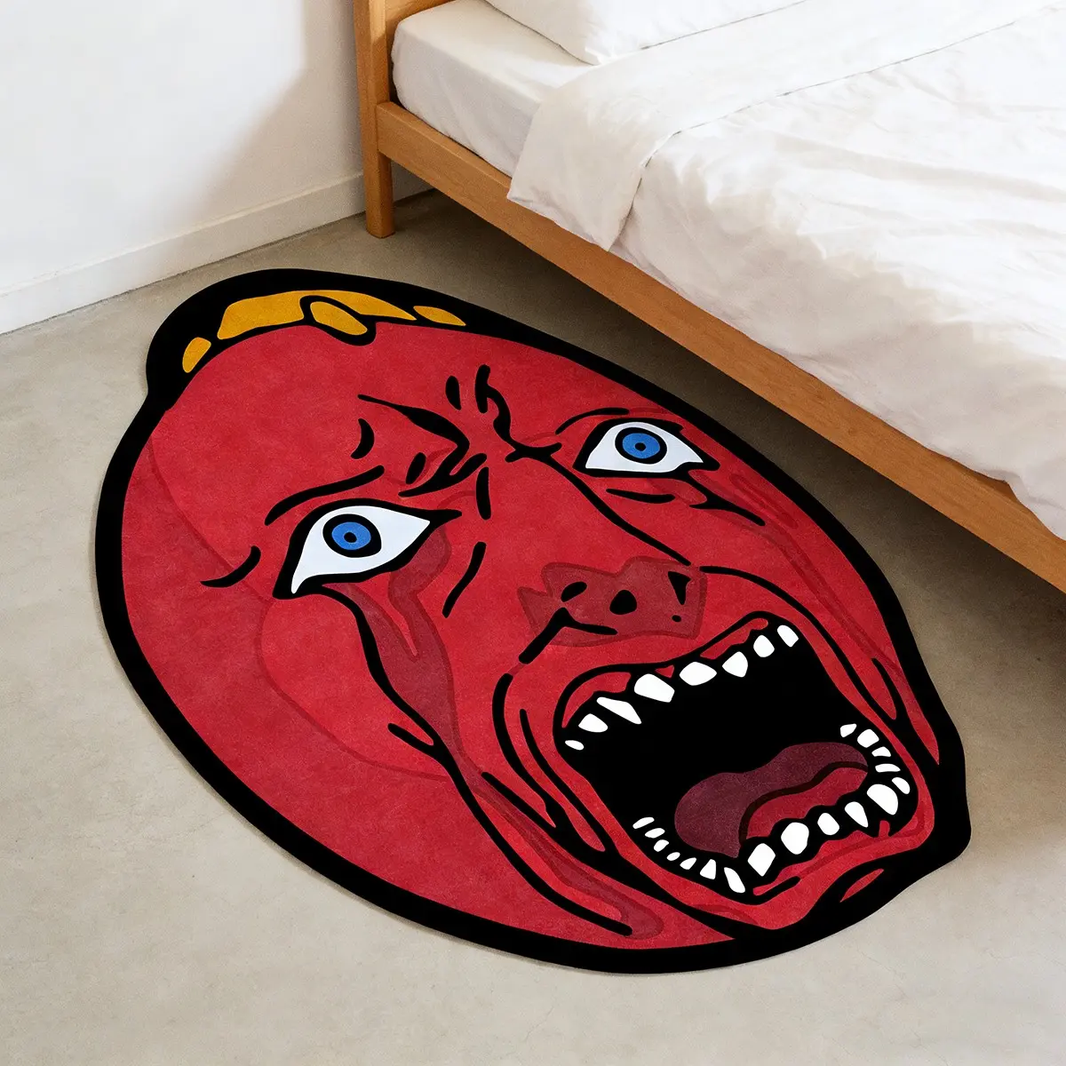 Crimson Behelit Carpet, Berserk Themed Rug with Meme Angry Face Design, Trendy Non-Slip Bedroom Mat, Fun Decorative Floor Carpet, Decorative Rugs