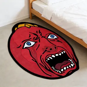Crimson Behelit Carpet, Berserk Themed Rug with Meme Angry Face Design, Trendy Non-Slip Bedroom Mat, Bedroom Rugs, Fun Decorative Floor Carpet