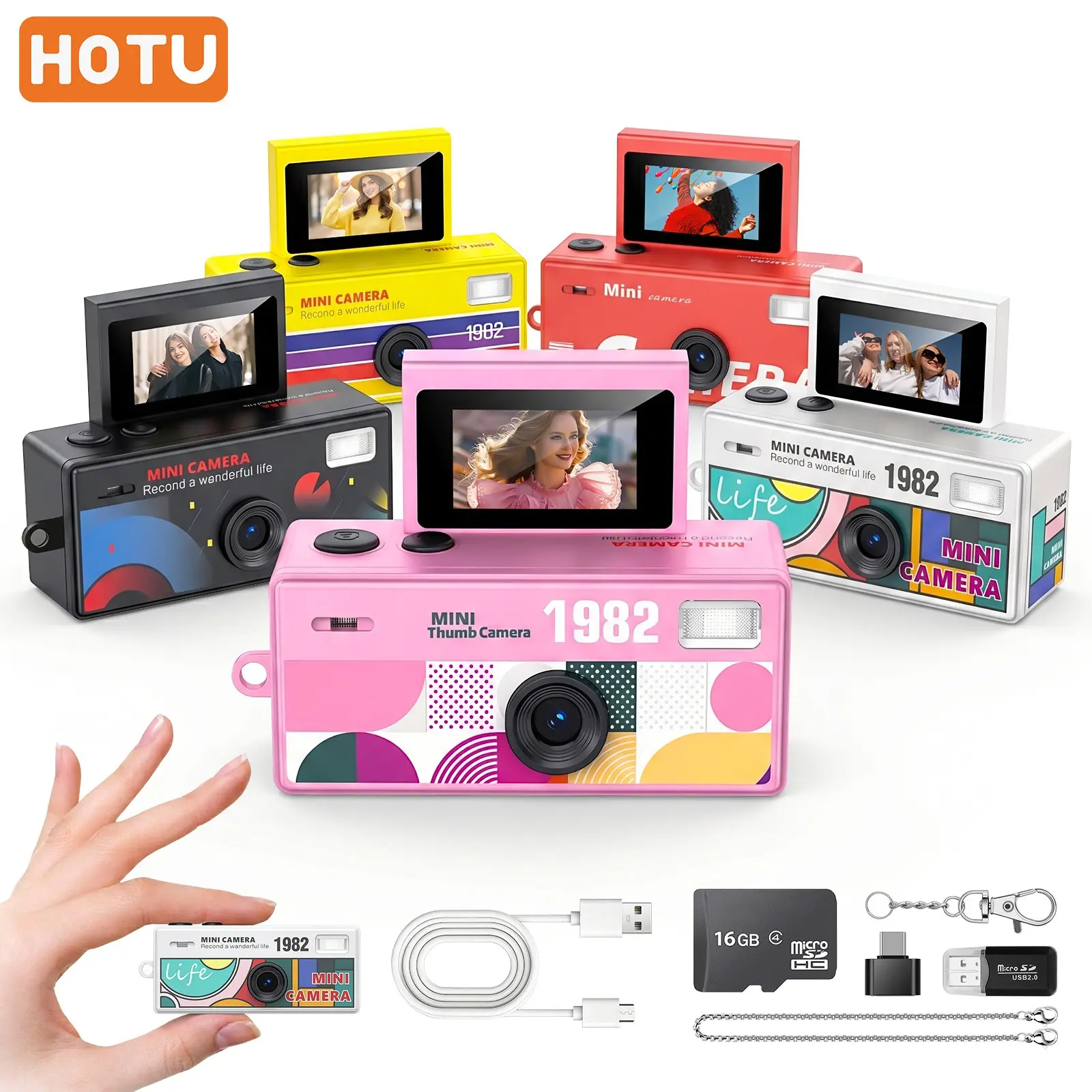 Hotu Mini Flip Screen Digital Camera, Ultra-Compact HD 720p, 10mp Lens, Flash, 0.96 Inch Display, 16GB Storage, Ideal for Travel, Parties