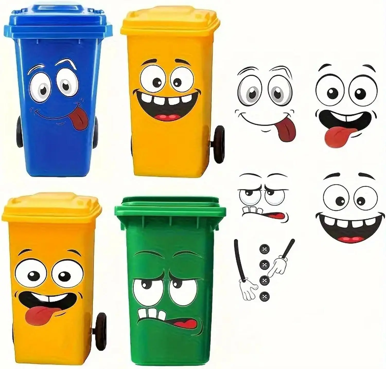 4pcs Interesting Cartoon Face Self-Adhesive Disposable Stickers, Home Decor for Bathroom Trash Can & Refrigerator, Wall Art Decorative Decals