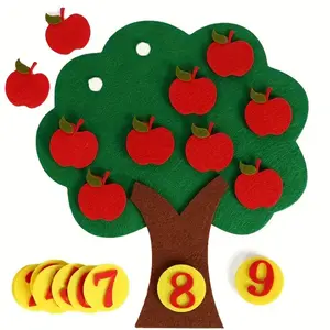 Apple Tree Learning Numbers Felt Board (1 Set), Counters Math Toy, Math Games Manipulatives, Montessori Counting Toy, Math Learning Tools