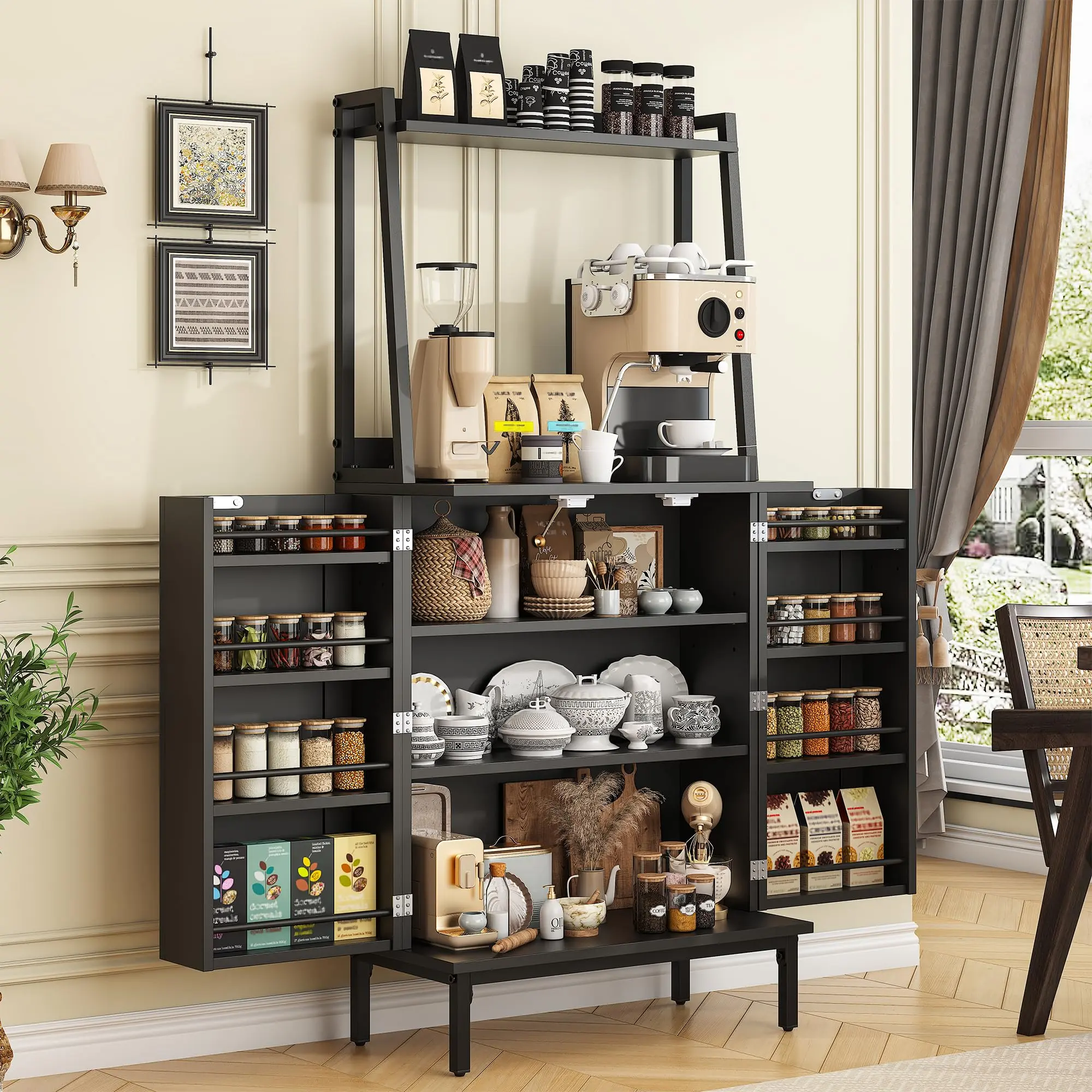 51-Inch Freestanding MDF Board Pantry Cabinet - Single Unit Industrial Look Large Capacity Kitchen Cabinet with Microwave Shelf, Adjustable Shelves, Environmentally Friendly for Kitchen, Dining Room, Large Capacity Kitchen Cabinets