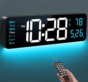 10" Large LED Wall Clock with Night Light DST 2 Alarms RGB Color Temperature Remote Control 12/24H Timer for Living Room Bedroom Desk Gift for Mother Father Elderly