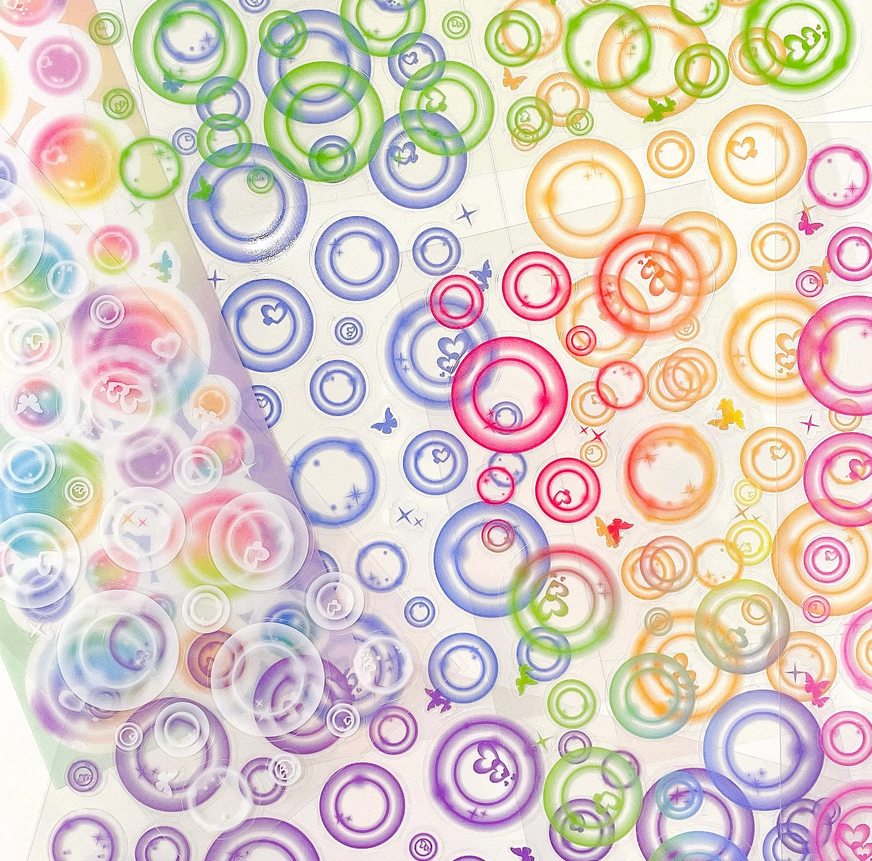 Butterfly and Bubbles Sticker - Colorful Round Shapes for Crafting and Decoration