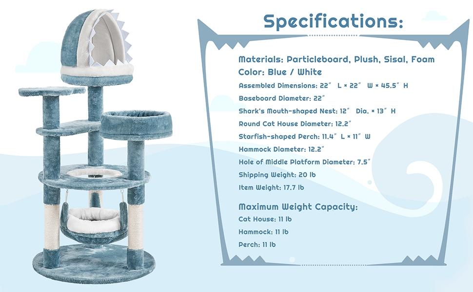 Yaheetech 45/61/72″ Ocean-themed Cat Tree, Multi-Level Plush Cat Tower with Condo, Sisal Scratching Posts and Perches