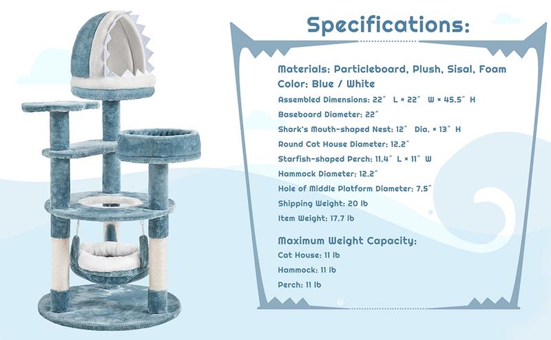 【Valentine Gift】Yaheetech 45/61/72″ Ocean-themed Cat Tree, Multi-Level Plush Cat Tower with Condo, Sisal Scratching Posts and Perches