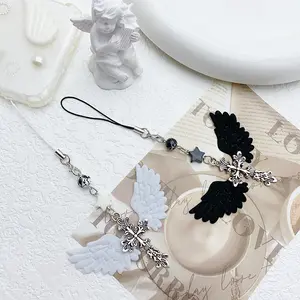 Retro Mobile Phone Straps Charm Cross Angel Wings Keychain Lanyard For iPhone Case Camera Bags Decoration Women Gift