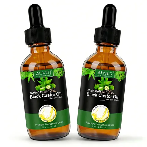 ALIVER 60ml Jamaican Black Castor Oil with Rosemary Oil - Pure Organic Cold-Pressed Adult Haircare Glass Bottle Moisturizer for Hydration, Hair Loss Prevention, Dandruff Control, Strengthening, Eyebrow Nourishment