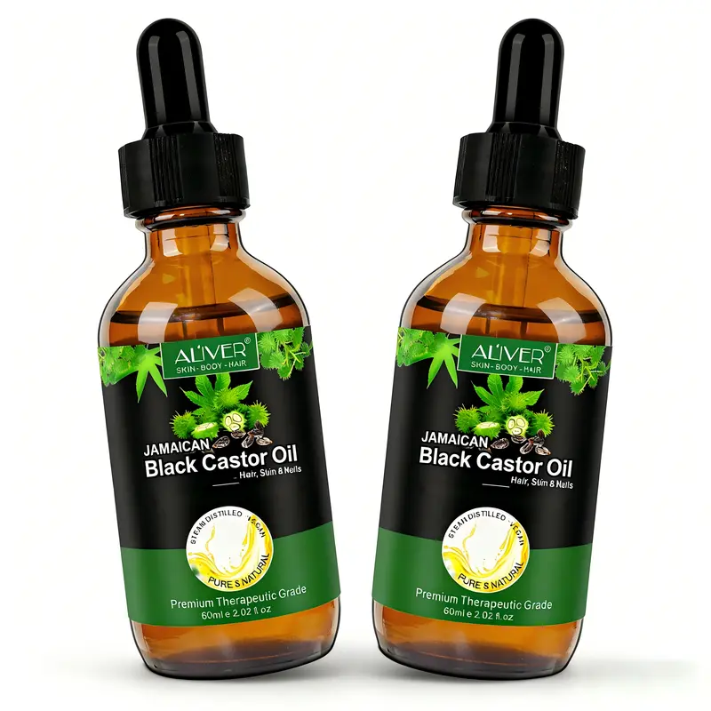 ALIVER 60ml Jamaican Black Castor Oil with Rosemary Oil - Pure Organic Cold-Pressed Adult Haircare Glass Bottle Moisturizer for Hydration, Hair Loss Prevention, Dandruff Control, Strengthening, Eyebrow Nourishment