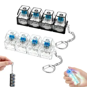 2 PCS Keyboard Fidget Toy Keychain with LED Lights– 4-in-1 Button Clicker for Stress Relief, Anxiety Decompression, Mini Mechanical Key Fidget for Office, School & Kids Focus Gifts
